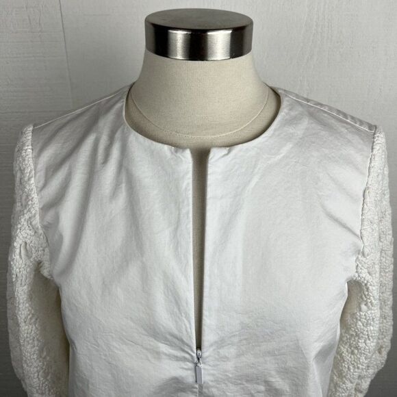 Tibi Blouse 2 Womens White Half Zip Textured 3/4 Sleeves Boho Relaxed Cotton - Picture 6 of 8